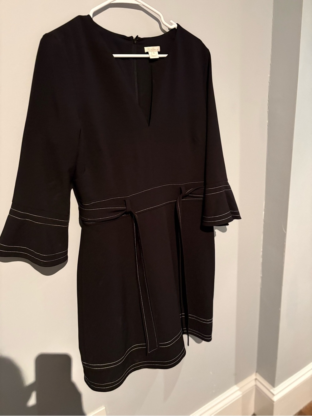 Shoshanna size 12 Black Belted Shift Dress with Contrast Stitching